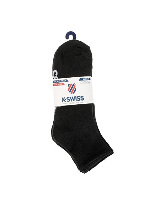 K-Swiss Men's 10 Pairs Flat Knit Breathable, Casual and Athletic, Running, Weekender Socks - Quarter Length Socks for Men