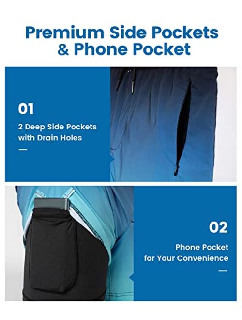 maamgic 5inch Mens Swimming Trunks with Compression Liner 2-in-1 Swim Trunks Stretch Quick Dry Swim Shorts Zipper Pockets