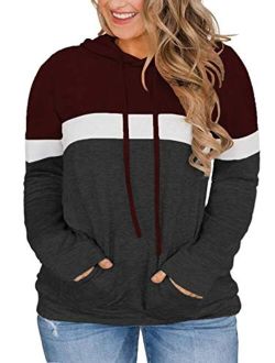 VISLILY Women-Plus-Size-Hoodies-Sweatshirts Color Block Tops with Pockets XL-4XL