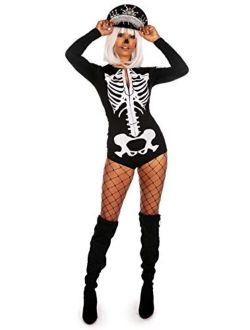 Tipsy Elves' Women's Sexy Skeleton Leotard - Scary Black Halloween Costume Bodysuit