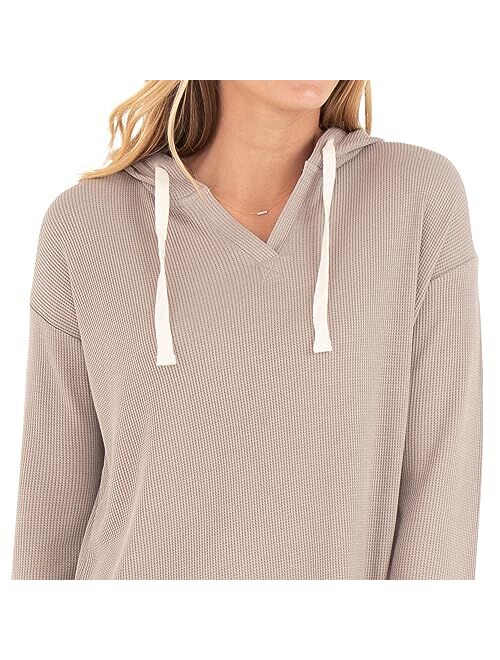 Free Fly Women's Bamboo Waffle Hoodie - Ultra Soft Warm Thermal Knit Hooded Top - Drop Shoulder Long Sleeve Shirt for Women