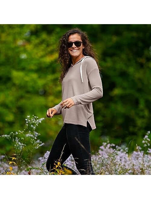 Free Fly Women's Bamboo Waffle Hoodie - Ultra Soft Warm Thermal Knit Hooded Top - Drop Shoulder Long Sleeve Shirt for Women
