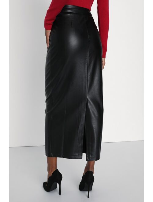 Lulus Bold Allure Black Vegan Leather High-Rise Midi Skirt