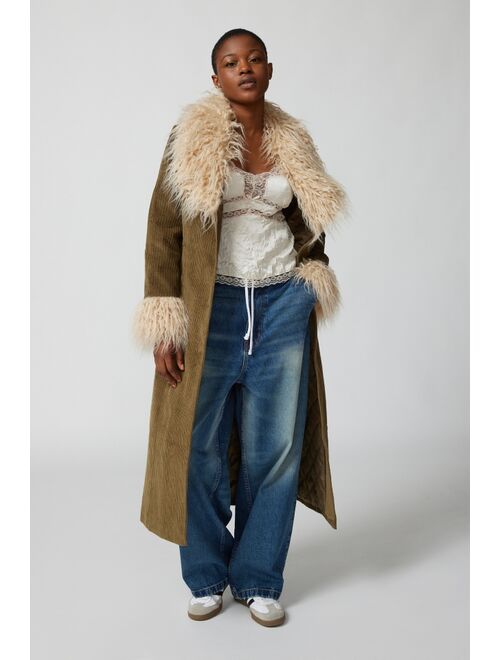 Urban Outfitters UO Tasha Faux Fur Corduroy Longline Coat