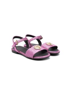Kids Crystal Hearts glitter leather sandals