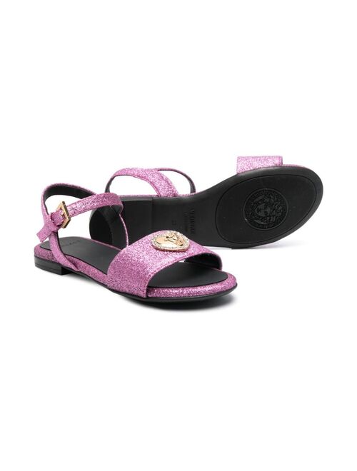 Versace Kids Crystal Hearts glitter leather sandals