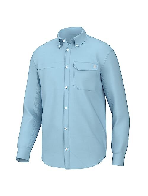 HUK Men's Tide Point Solid Long Sleeve Shirt, Button