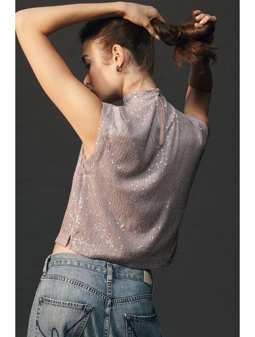 By Anthropologie Mock-Neck Sequin Shell Tank