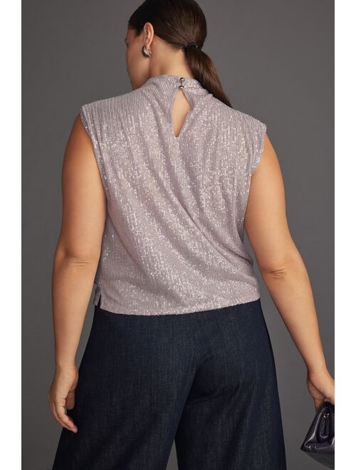 By Anthropologie Mock-Neck Sequin Shell Tank