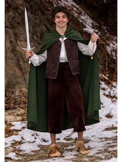 Lord of the Rings Adult Dark Green Frodo Baggins Costume Mens, Cloaked Medieval Halloween Outfit