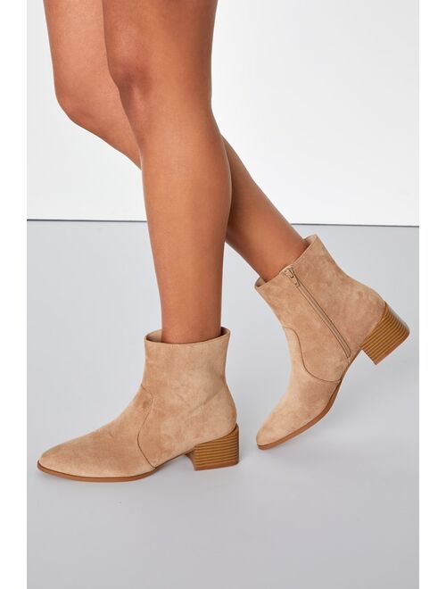 Lulus Oakleigh Camel Suede Pointed-Toe Ankle Boots
