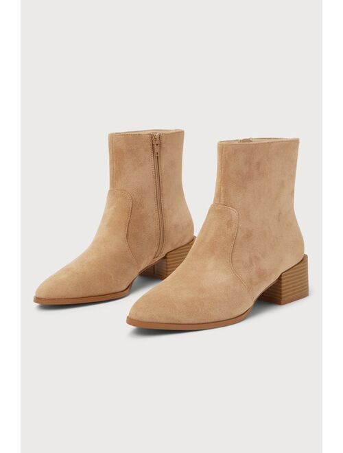 Lulus Oakleigh Camel Suede Pointed-Toe Ankle Boots