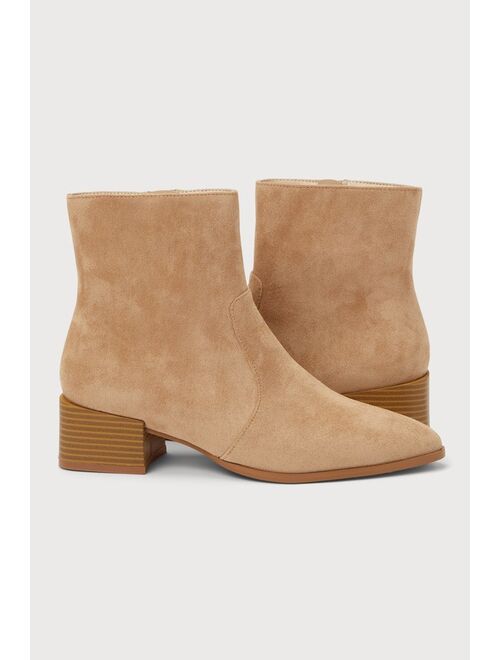 Lulus Oakleigh Camel Suede Pointed-Toe Ankle Boots