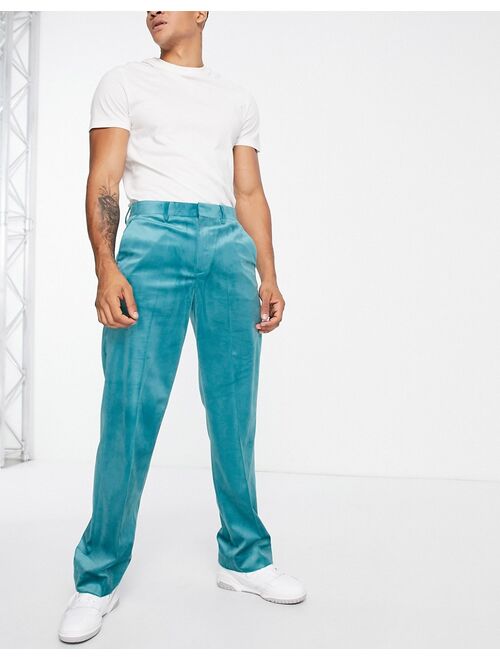 Topman wide leg velvet pants in blue