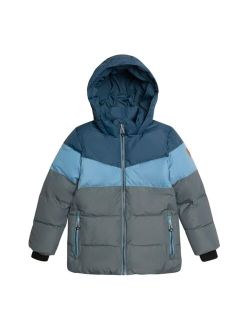 Boy Puffy Jacket Green And Teal Color Block - Toddler|Child