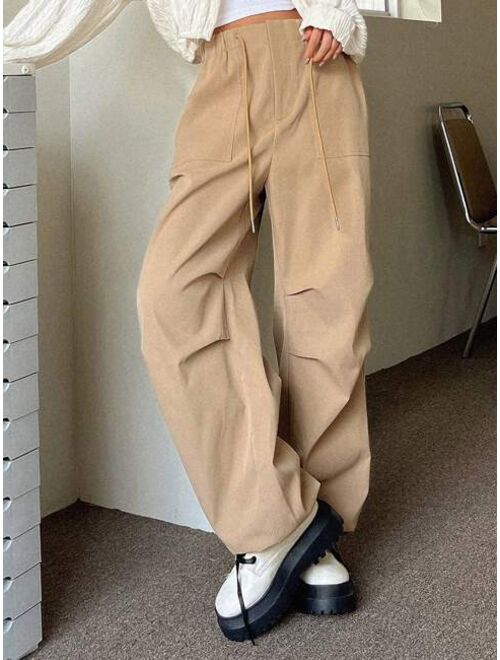 DAZY Solid Drawstring Waist Slant Pocket Pants