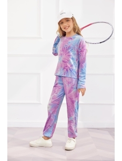 Girls Tie Dye Outfits Sweatsuits Set Cute Pullover Hoodies Sweatshirts Jogger Sweatpants Outfit