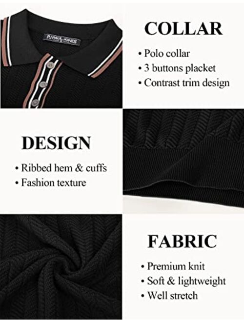 PJ PAUL JONES Mens Knitted Polo Shirts Short Sleeve Textured Pullover Golf Polo T Shirts