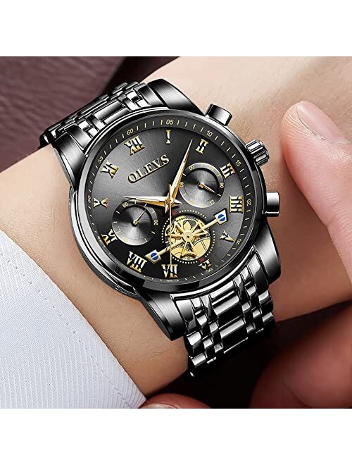 OLEVS Men Multifunction Watch, Multi Dial Waterproof Luminous Chronograph Men's Watch with Date Gift for Men,Stainless Steel Watches for Men,Classic Men Wrist Watch