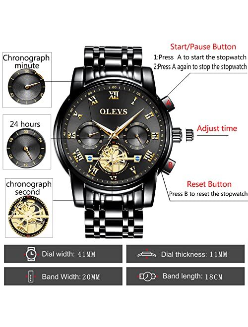 OLEVS Men Multifunction Watch, Multi Dial Waterproof Luminous Chronograph Men's Watch with Date Gift for Men,Stainless Steel Watches for Men,Classic Men Wrist Watch