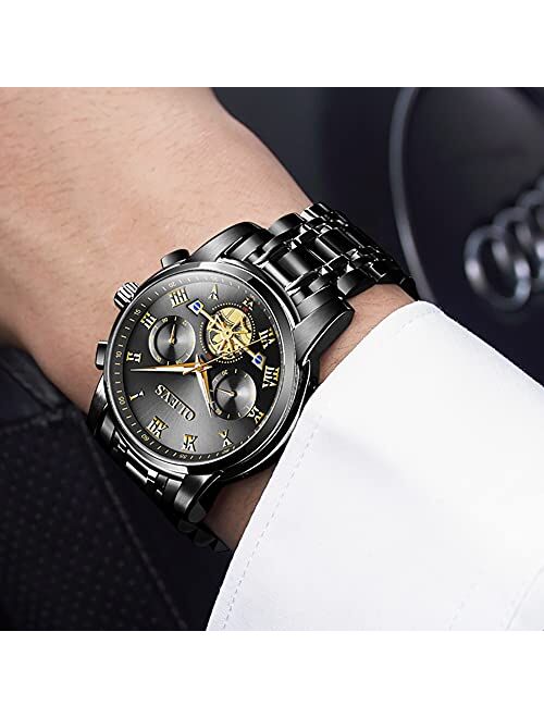 OLEVS Men Multifunction Watch, Multi Dial Waterproof Luminous Chronograph Men's Watch with Date Gift for Men,Stainless Steel Watches for Men,Classic Men Wrist Watch