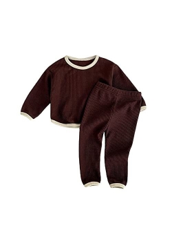 Rsrzrcj Kids Toddler Baby Girl Fall Winter Clothes Waffle Knit Long Sleeve Pullover Sweatshirt Top and Pants 2PCS Outfits Set