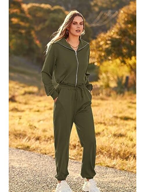 PRETTYGARDEN Women's 2 Piece Tracksuit Outfits Long Sleeve Zip Up Sweatshirt Drawstring Sweatpants Lounge Set