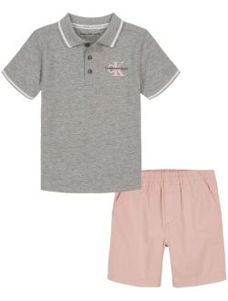 Little Boys Tipped Heather Polo Shirt and Twill Shorts, 2 Piece Set