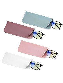 SAVITA 4pcs Soft Leather Glasses Cases, 2.6x6.3Inch Eyeglasses Case Portable PU Leather Glasses Case Sunglasses Pouch for Women Men (4 Colors)