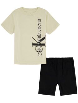 Little Boys Monogram Graphic T-shirt and Twill Shorts, 2 Piece Set