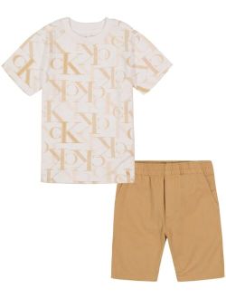 Toddler Boys Monogram Print T-shirt and Twill Shorts, 2 Piece Set