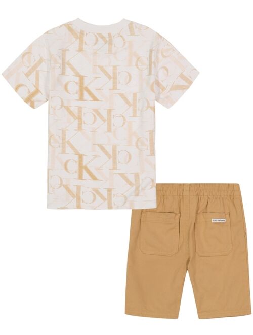 CALVIN KLEIN Toddler Boys Monogram Print T-shirt and Twill Shorts, 2 Piece Set
