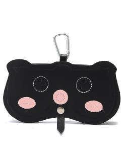 RUIXIAOXI Cartoon Sunglasses Pouch, Portable Snap Button Glasses Case with Clip PU Leather Splicing Eyeglasses Carrying Bag