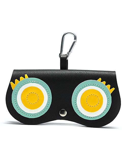 RUIXIAOXI Cartoon Sunglasses Pouch, Portable Snap Button Glasses Case with Clip PU Leather Splicing Eyeglasses Carrying Bag