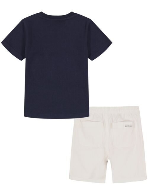 CALVIN KLEIN Little Boys Contrast Logo Short Sleeve T-shirt and Twill Shorts, 2 Piece Set