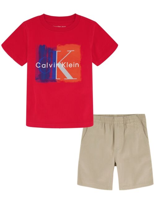 CALVIN KLEIN Toddler Boys Painted Logo Short Sleeve T-shirt and Twill Shorts, 2 Piece Set