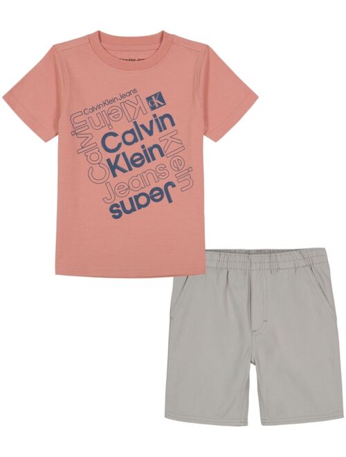 CALVIN KLEIN Little Boys Logo Graphic T-shirt and Twill Shorts, 2 Piece Set