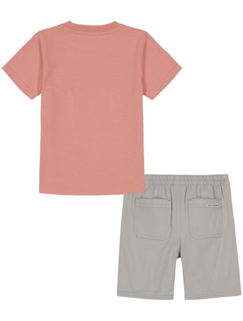 CALVIN KLEIN Little Boys Logo Graphic T-shirt and Twill Shorts, 2 Piece Set