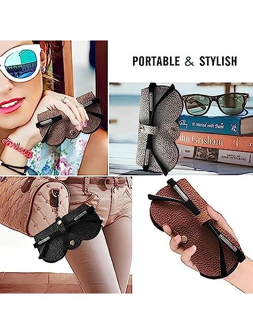 COKPUHOW 2PCS Soft Leather Sunglasses Bag, Leather Glasses Case Holder Portable Outdoor Travel Sunglasses Bag, Sunglass Pouch With Button Clip Wrist Strap