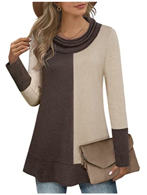 Youtalia Women's Hoodie Sweatshirt Long Sleeve Cowl Neck Pullover Color Block Thin Tunic Top