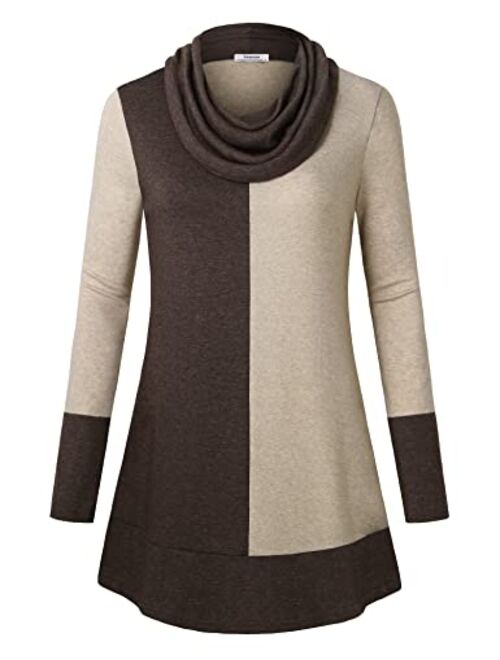 Youtalia Women's Hoodie Sweatshirt Long Sleeve Cowl Neck Pullover Color Block Thin Tunic Top