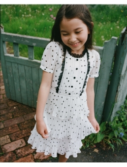 Kids polka-dot print pleated flared dress