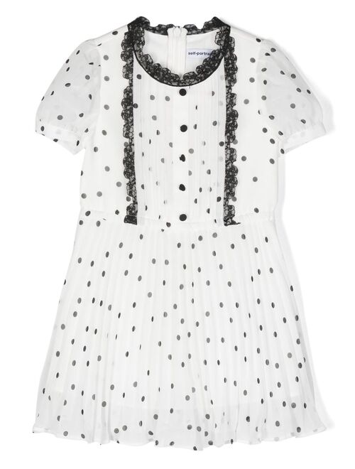 Self-Portrait Kids polka-dot print pleated flared dress
