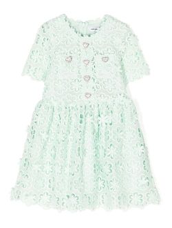 Kids floral-lace heart-detail dress