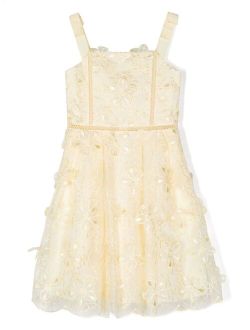 Kids floral-embroidered organza dress
