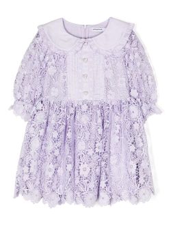 Kids embellished-buttons guipure lace dress