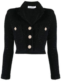 metallic-threading tweed cropped jacket