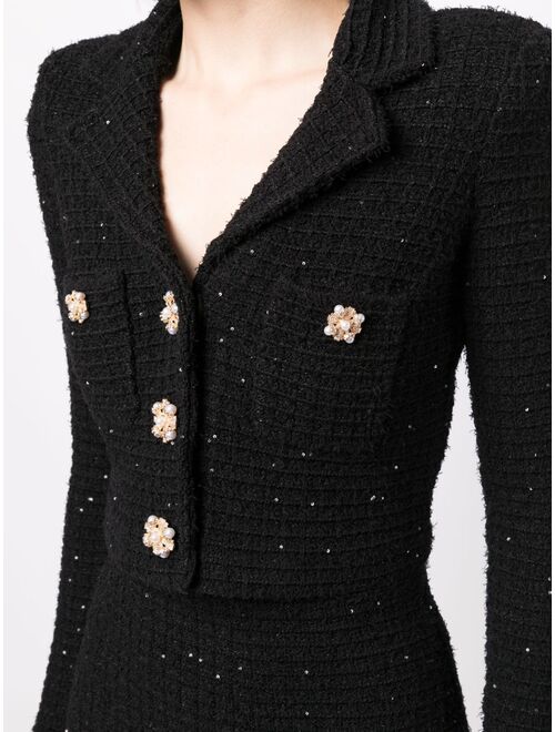 Self-Portrait metallic-threading tweed cropped jacket