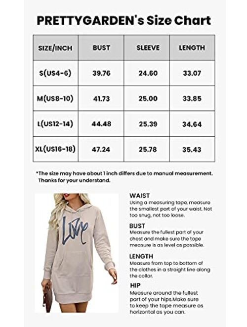 PRETTYGARDEN Women's Hooded Sweatshirt Drawstring Lightweight Long Sleeve Pullover Hoodie Dress