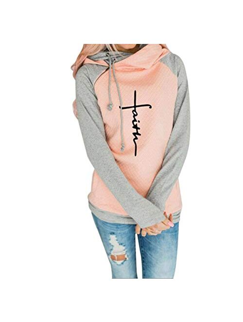 AELSON Women's Casual Patchwork Hoodies Long Sleeve Lightweight Pullover Tops Sweatshirts with Pocket